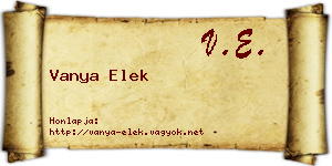 Vanya Elek névjegykártya